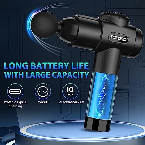 TOLOCO Massage Gun, Muscle Deep Tissue Massager for Athletes for Any Pain Relief, 10 Massages Heads with Silent Brushless Motor, Gifts for Men&Women, Black
