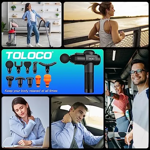 TOLOCO Massage Gun, Muscle Deep Tissue Massager for Athletes for Any Pain Relief, 10 Massages Heads with Silent Brushless Motor, Gifts for Men&Women, Black
