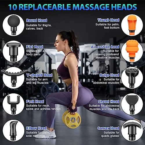 TOLOCO Massage Gun, Muscle Deep Tissue Massager for Athletes for Any Pain Relief, 10 Massages Heads with Silent Brushless Motor, Gifts for Men&Women, Black