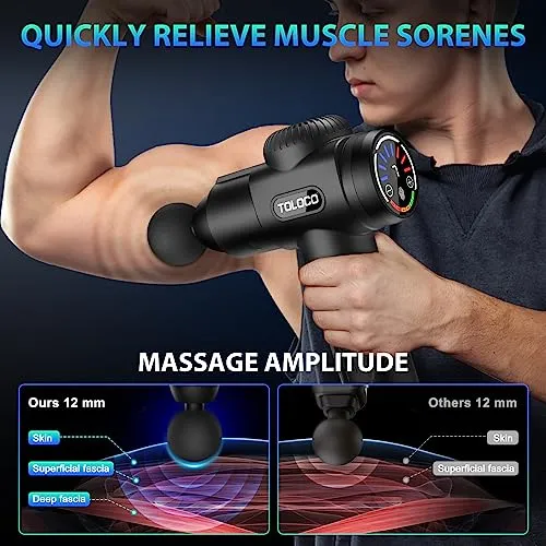 TOLOCO Massage Gun, Muscle Deep Tissue Massager for Athletes for Any Pain Relief, 10 Massages Heads with Silent Brushless Motor, Gifts for Men&Women, Black