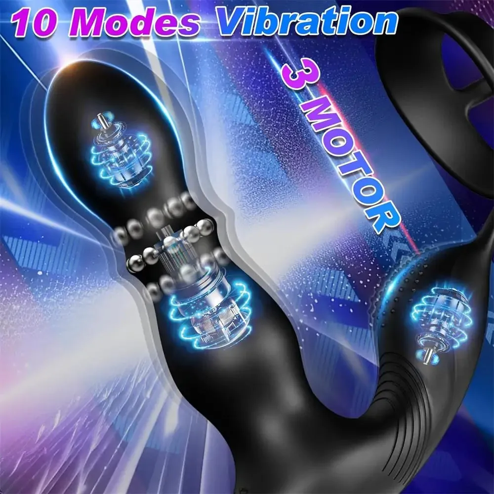 Vibrating & Rolling Anal Plug Vibrator with Cock Ring