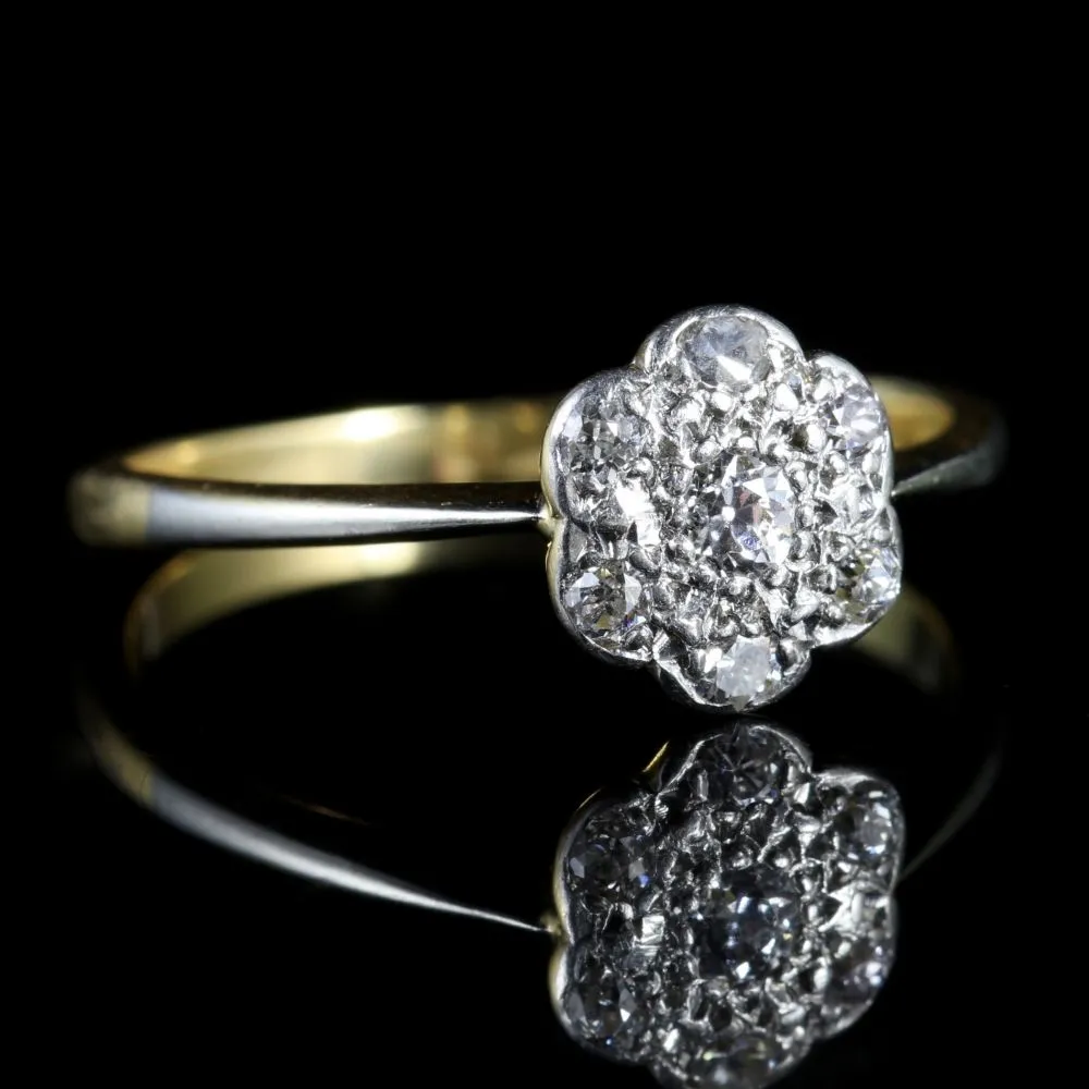 Vintage Diamond Cluster Ring 18Ct Gold Hallmarked Sheffield 1979