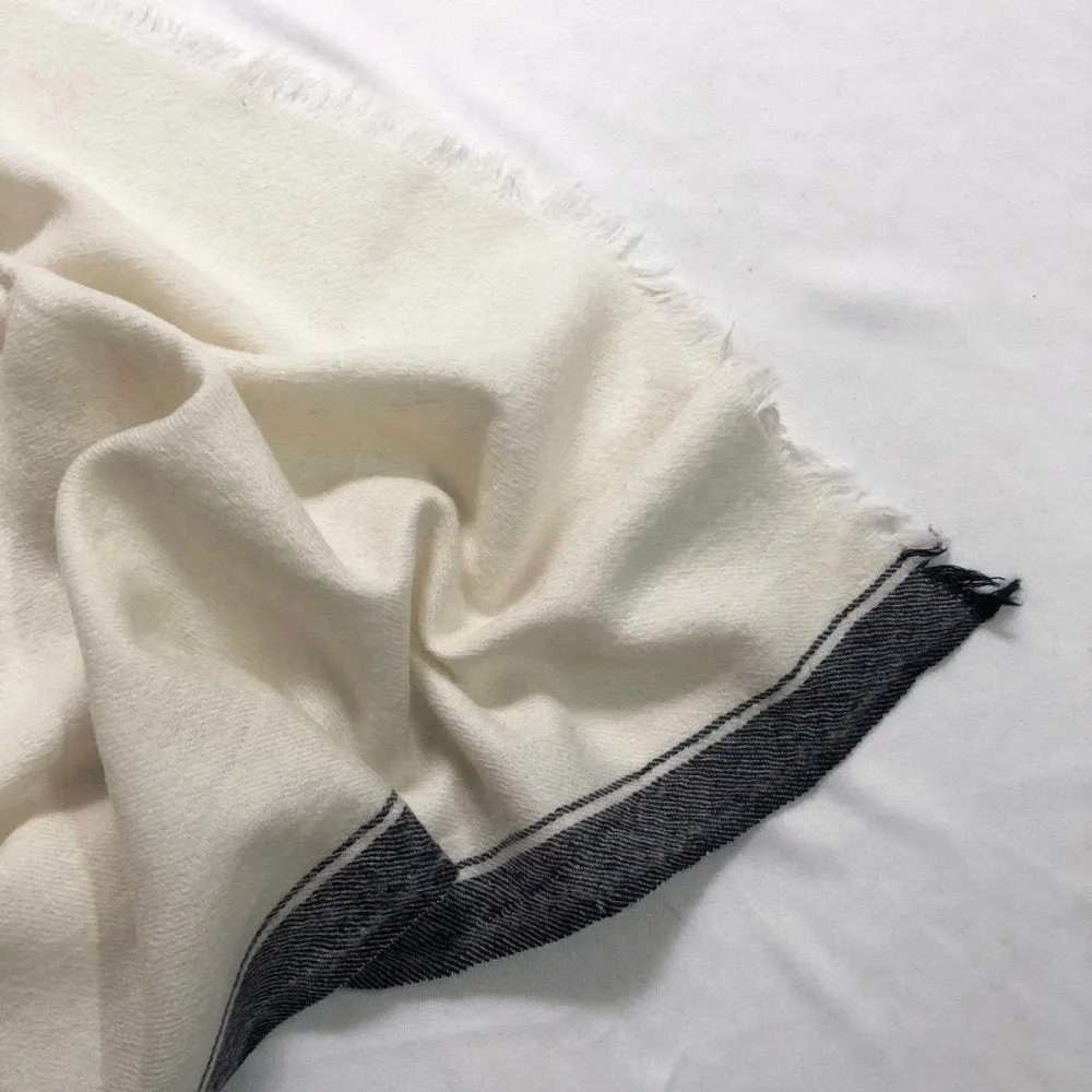White & Black Fine Merino Wool Shawl