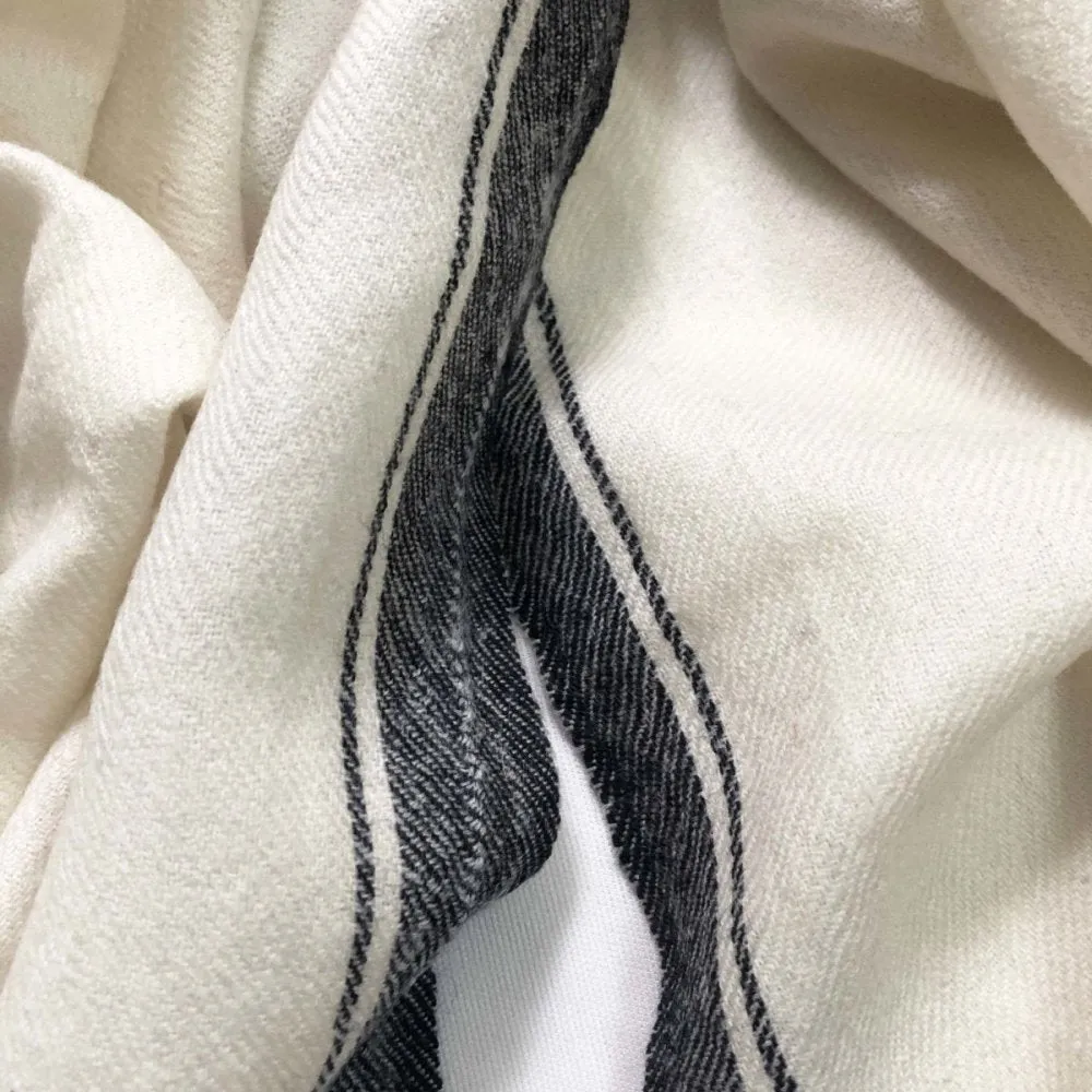 White & Black Fine Merino Wool Shawl