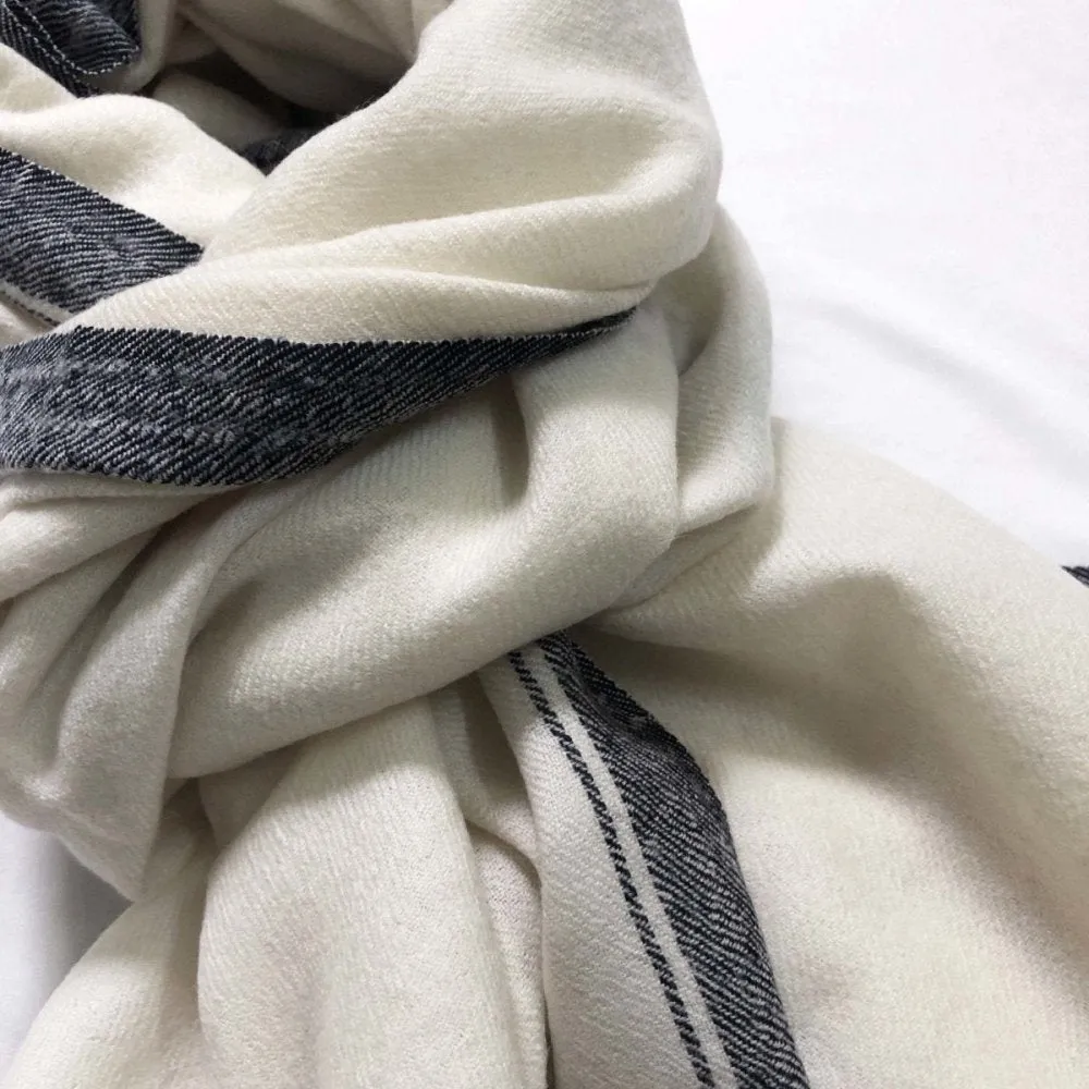 White & Black Fine Merino Wool Shawl