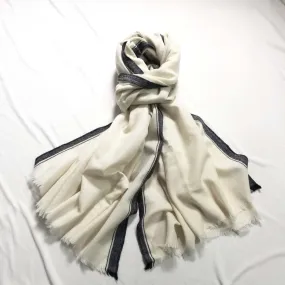 White & Black Fine Merino Wool Shawl