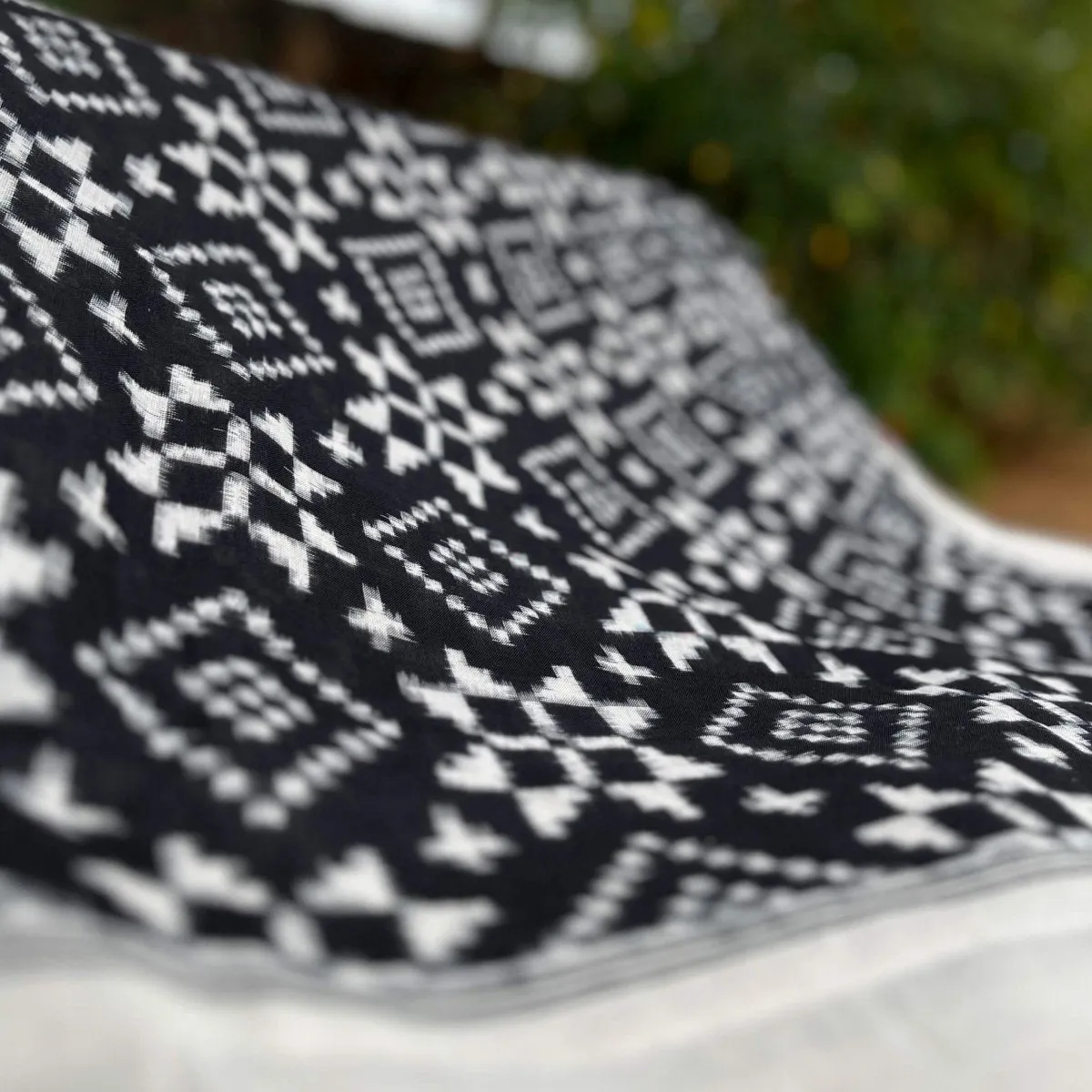 White & Black Handloom Cotton Telia Rumal Long Dupatta