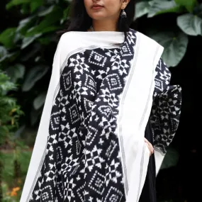 White & Black Handloom Cotton Telia Rumal Long Dupatta