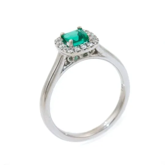 White Gold Emerald x Pave Diamond Ring