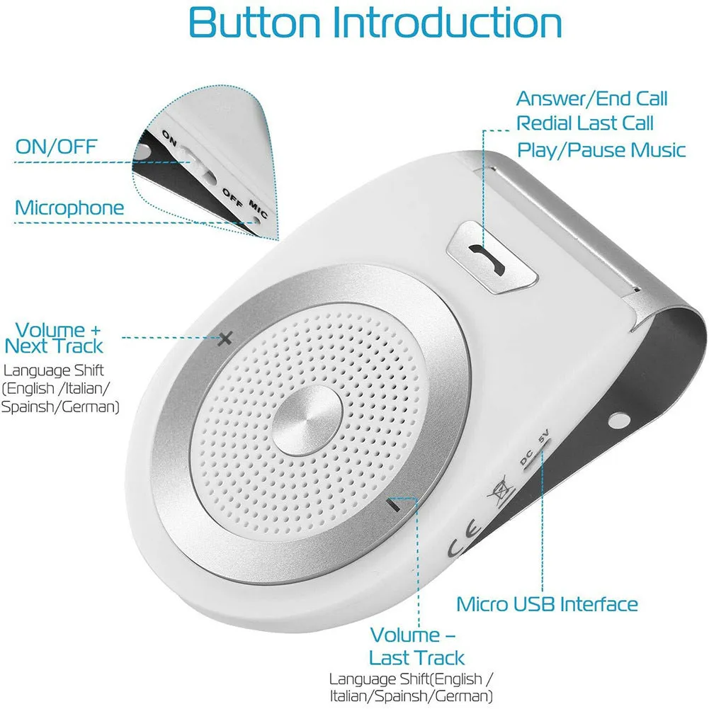 Wireless Car Speakerphone Kit Sun Visor Bluetooth Hands-free