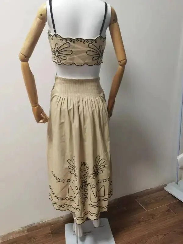 Women’s Vintage Embroidered Linen Sling Fashion Hollowed-out Sleeveless Pocket Dress