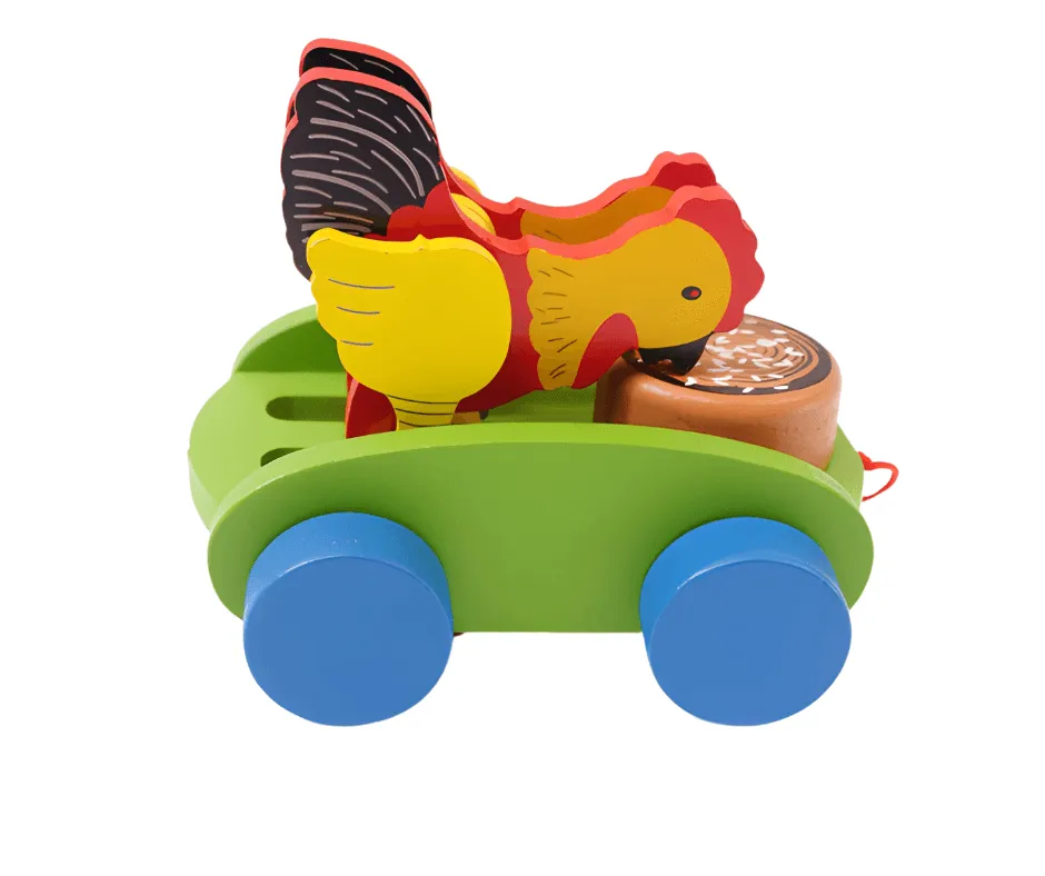 Wooden Drum Musical Pull Along Toy, (Pack of 1)-Cock with Drum
