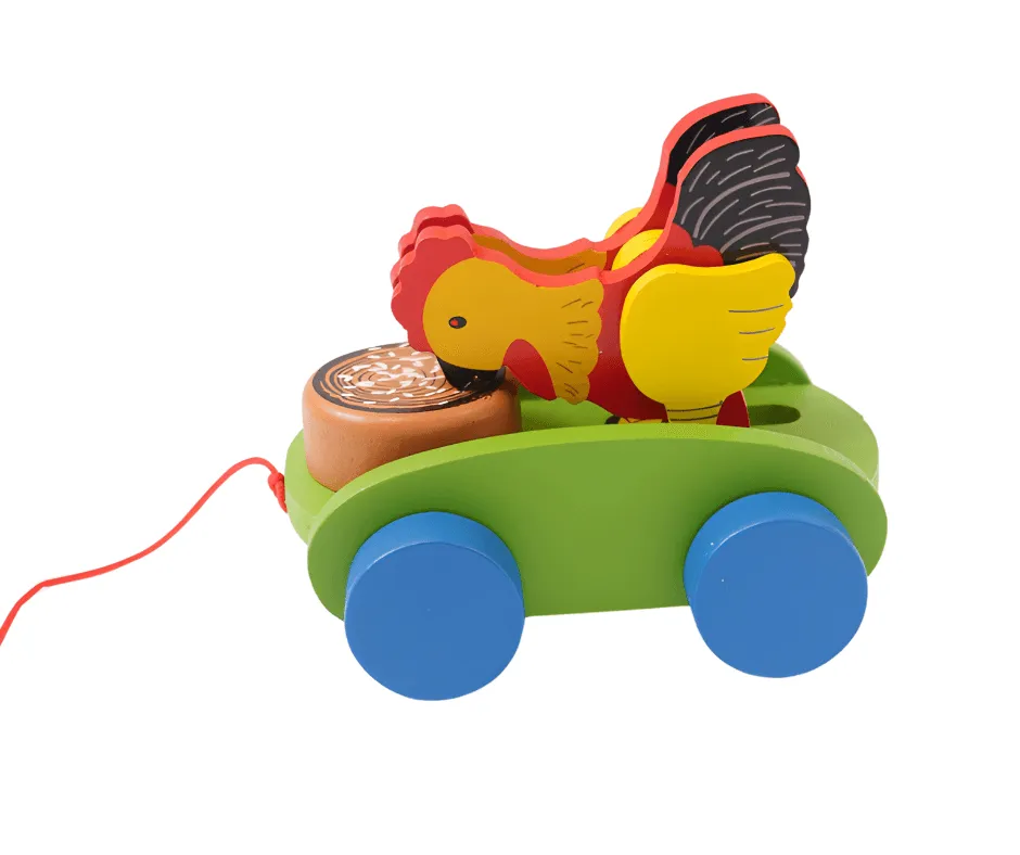 Wooden Drum Musical Pull Along Toy, (Pack of 1)-Cock with Drum