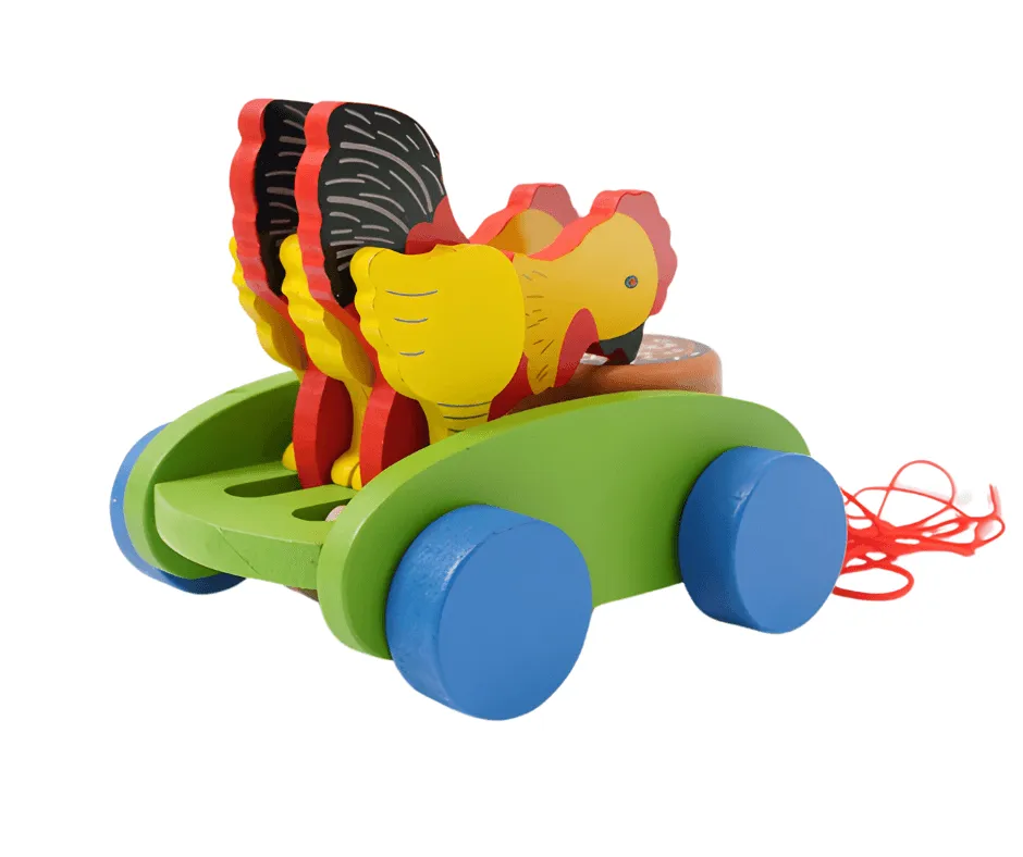 Wooden Drum Musical Pull Along Toy, (Pack of 1)-Cock with Drum