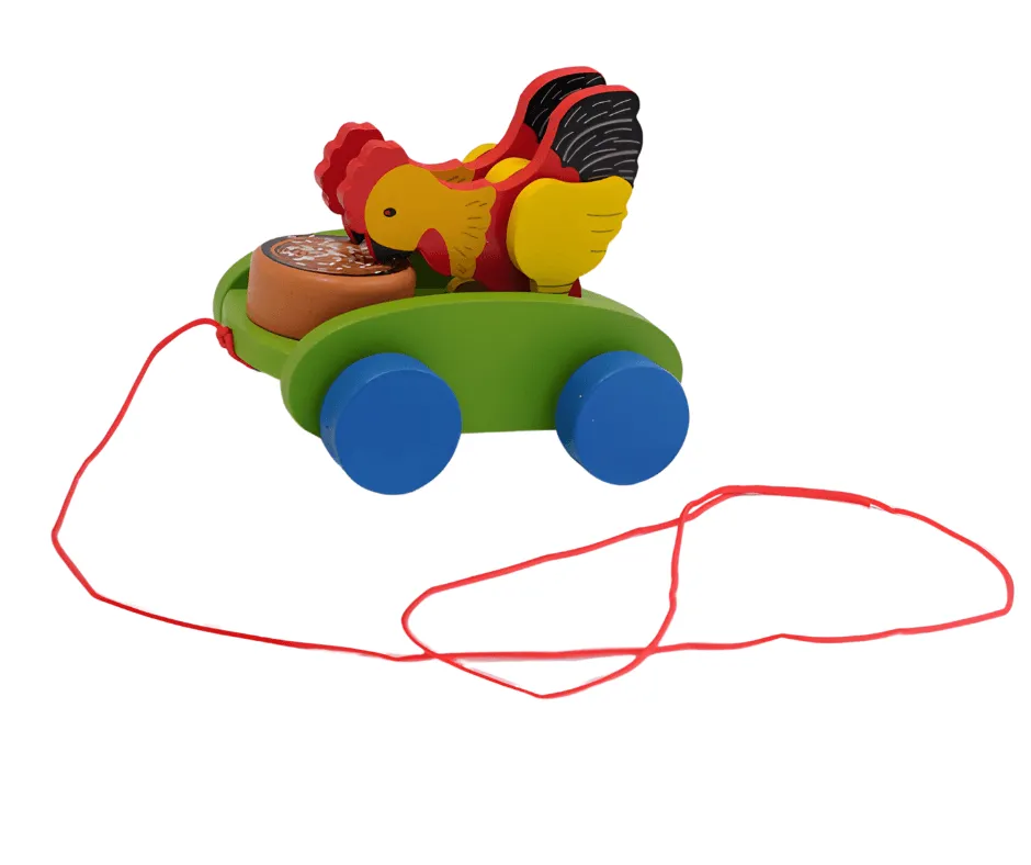 Wooden Drum Musical Pull Along Toy, (Pack of 1)-Cock with Drum