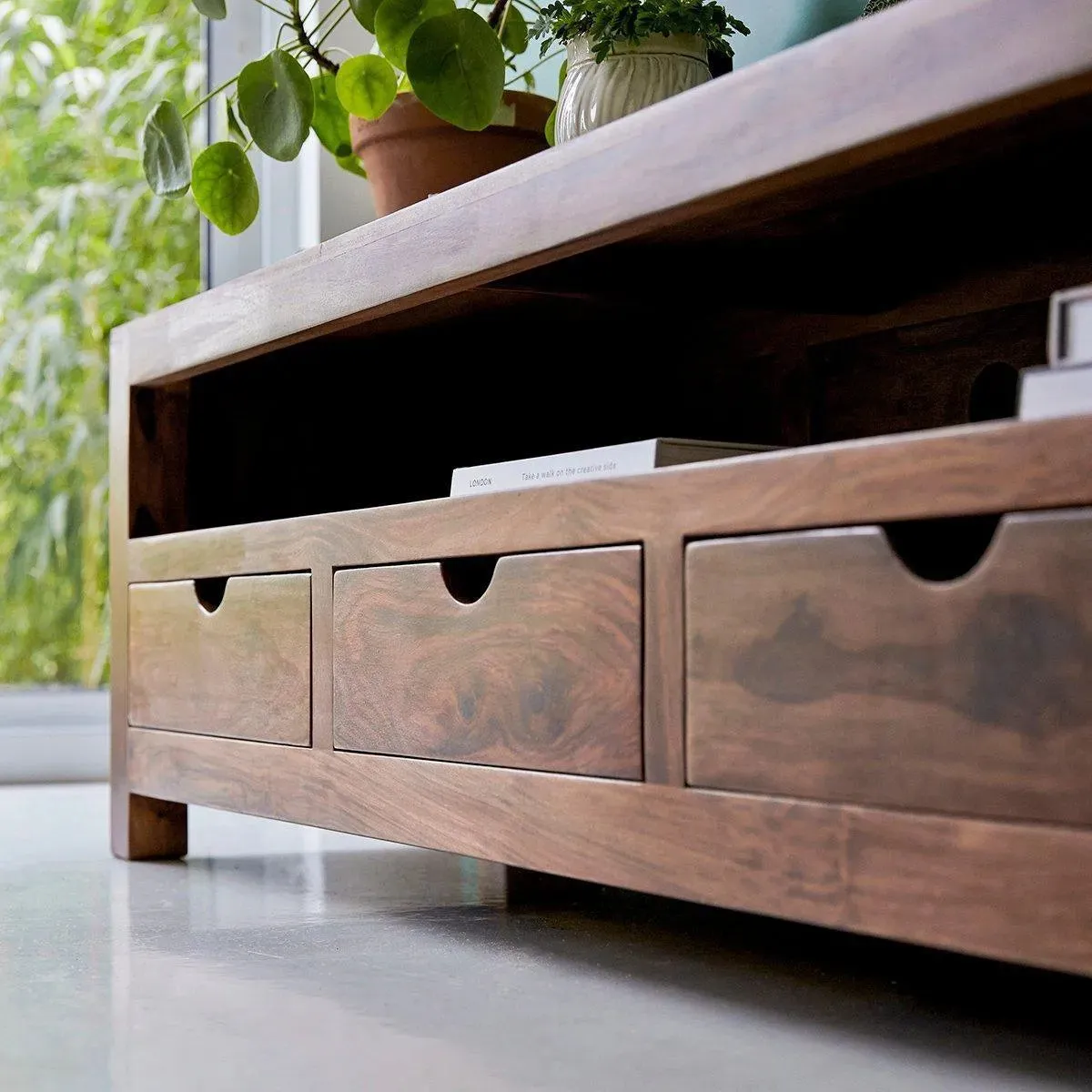 Wooden Twist Belleza Handmade Solid Sheesham Wood TV Unit for Living Room