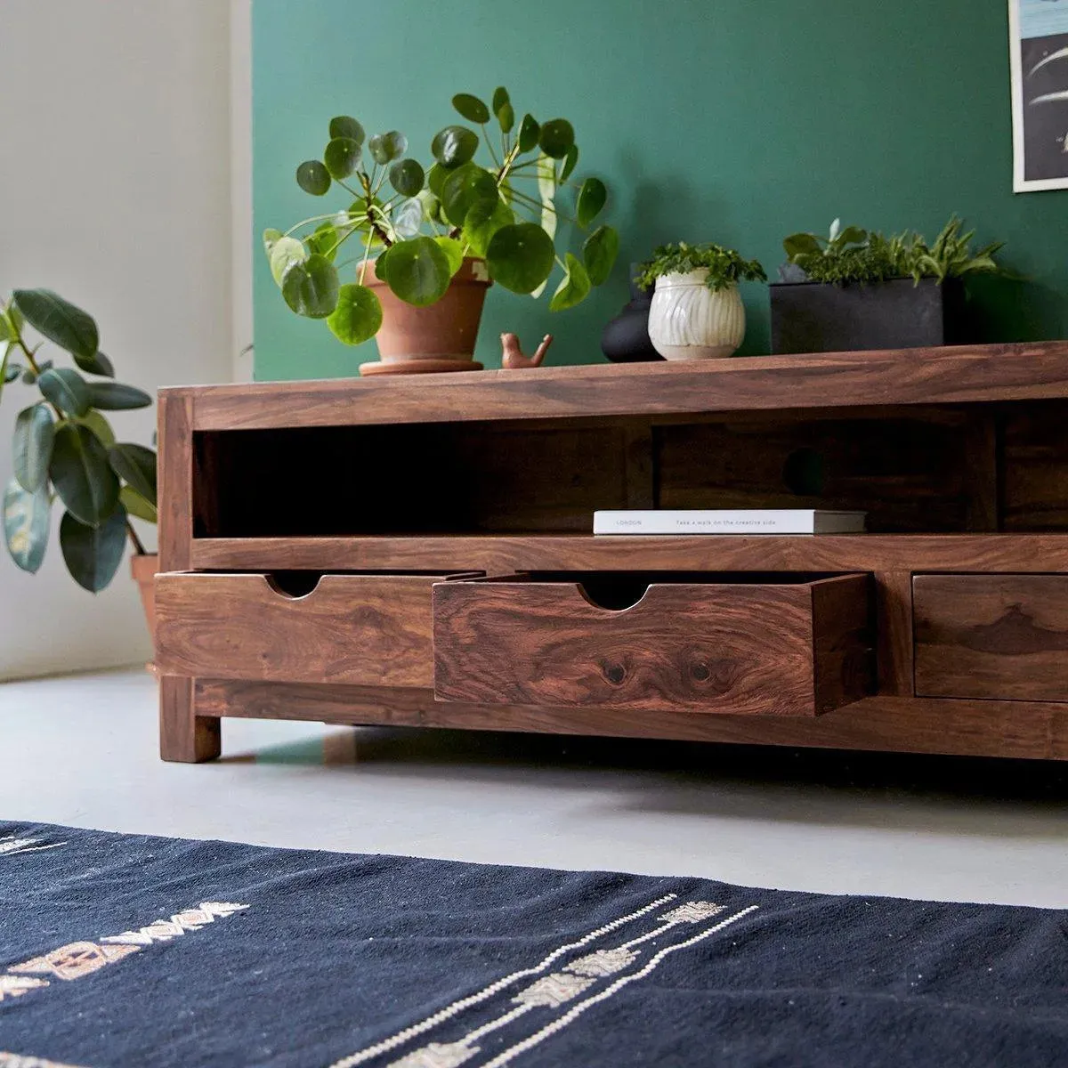 Wooden Twist Belleza Handmade Solid Sheesham Wood TV Unit for Living Room