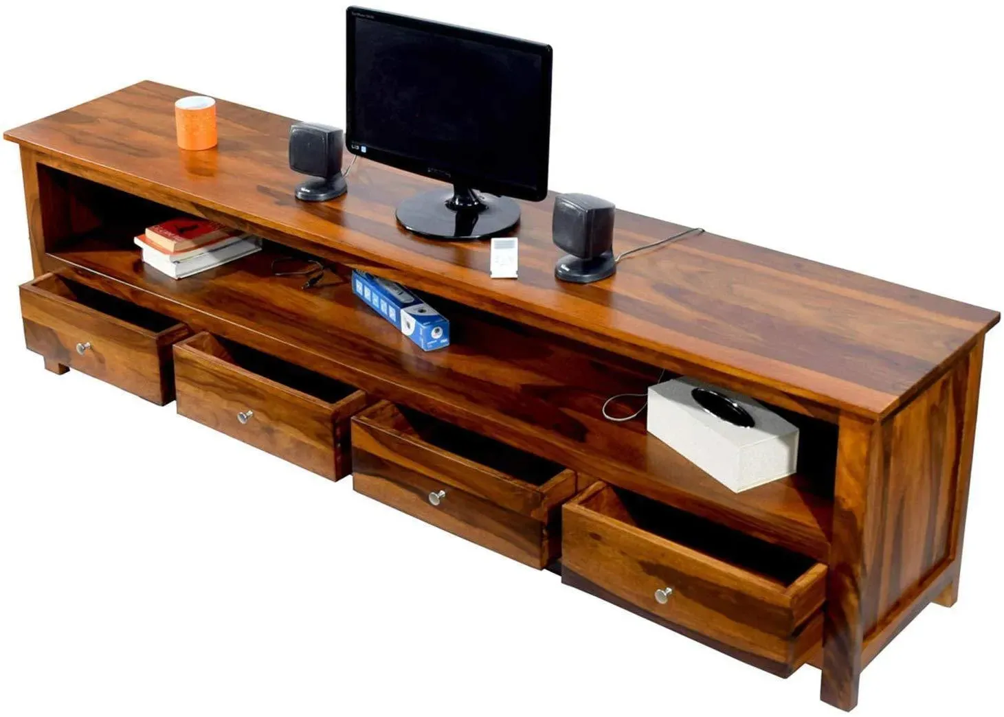 Wooden Twist Boton Solid Teak Wood TV Unit for Living Room