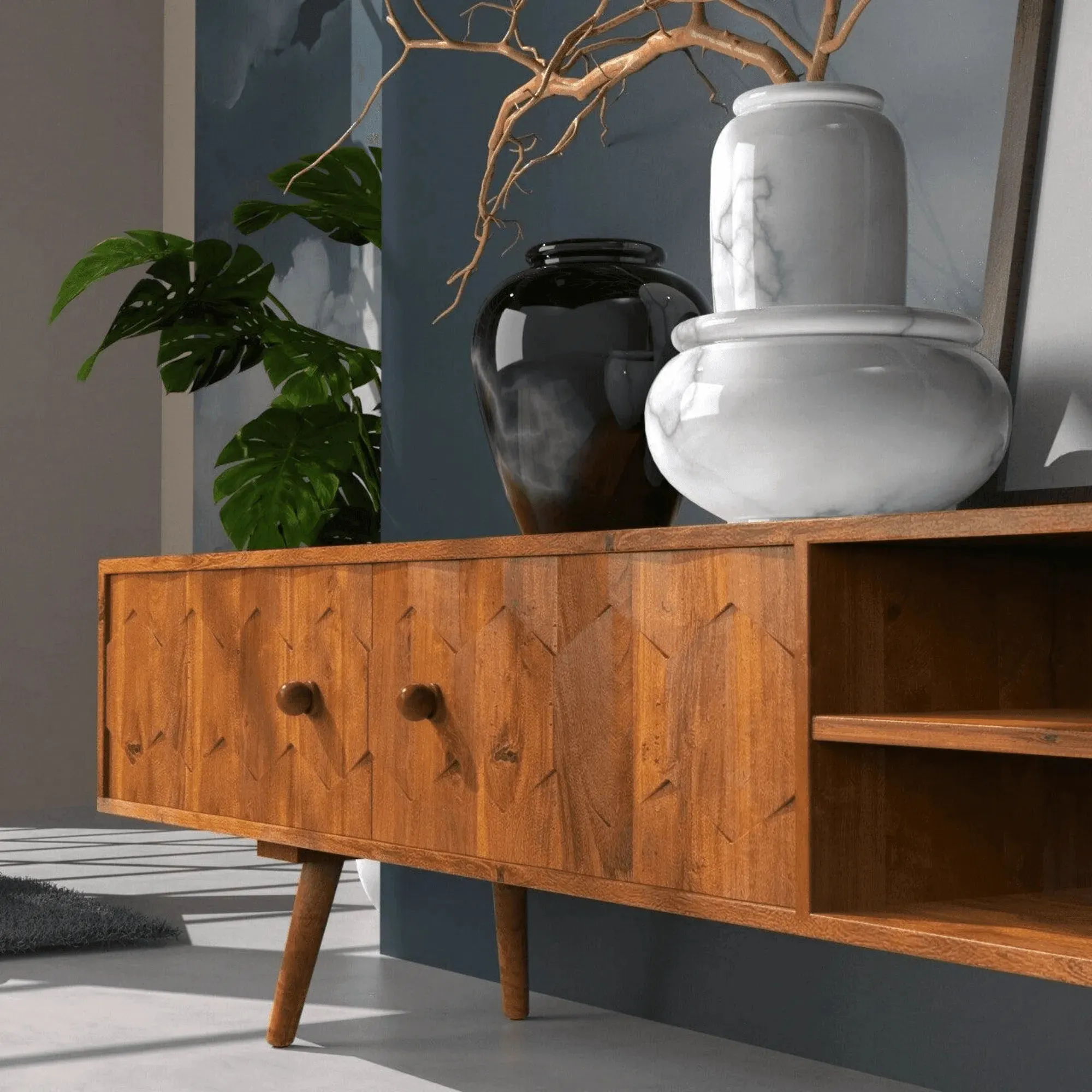 Wooden Twist Más Handmade Solid Sheesham Wood TV Unit for Living Room