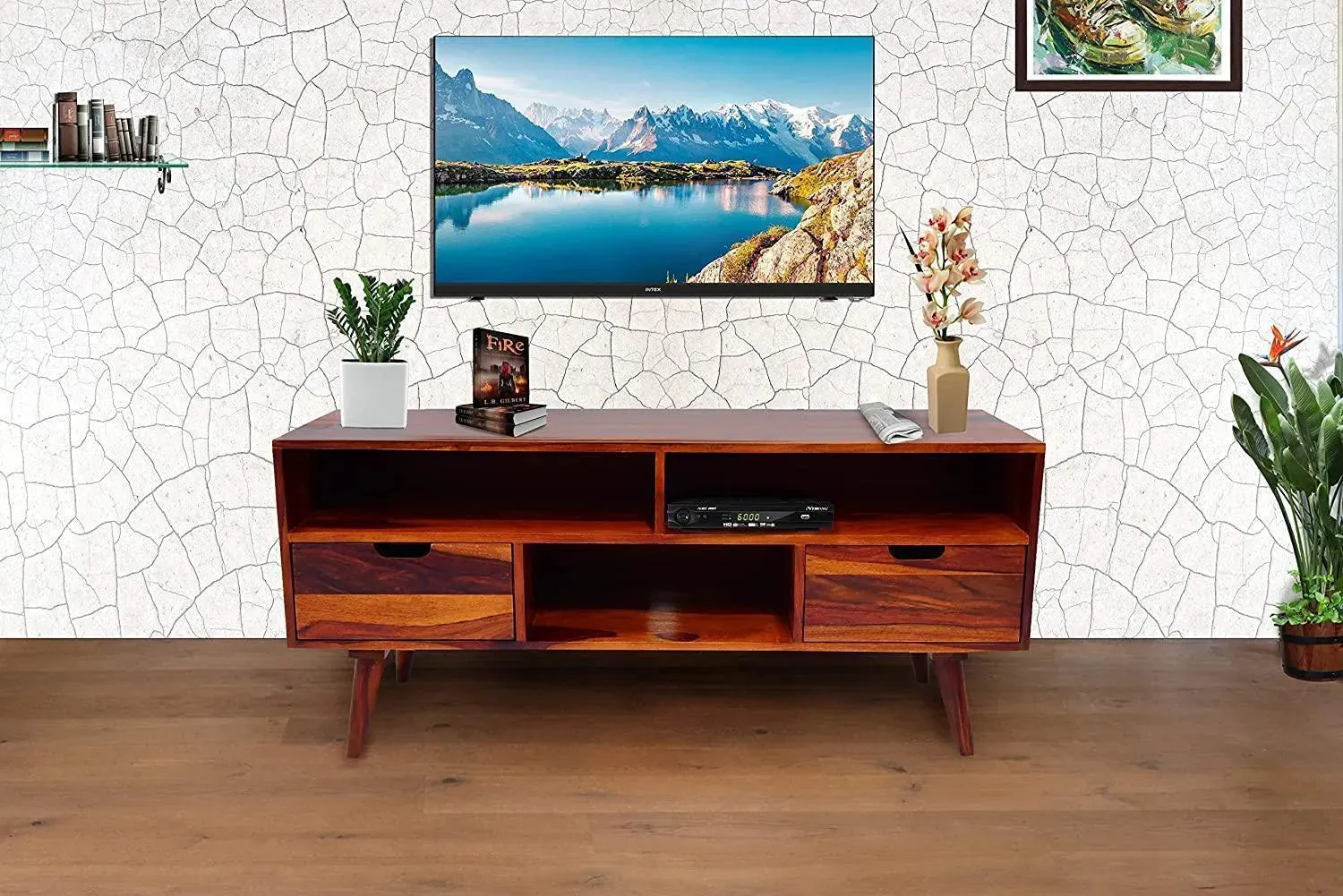 Wooden Twist Orzuelo Solid Sheesham Wood TV Unit for Living Room