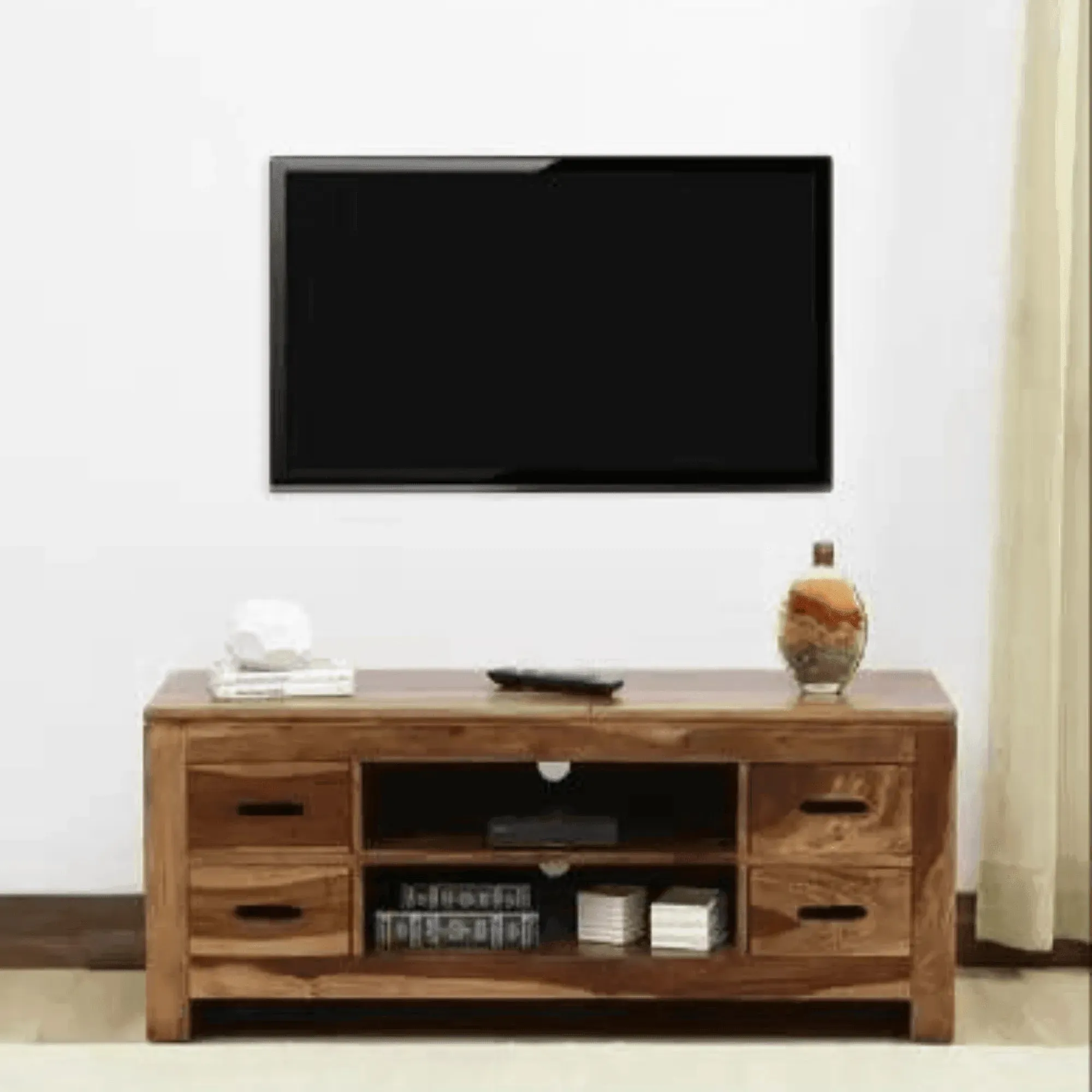 Wooden Twist Pequeño Solid Sheesham Wood TV Unit Cabinet for Living Room
