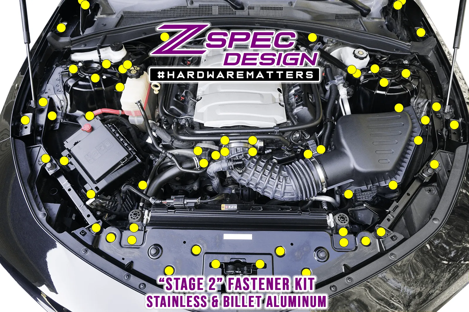 ZSPEC "Stage 2" Dress Up Bolts® Fastener Kit for '16  Chevy V8 Camaro SS, Stainless & Billet