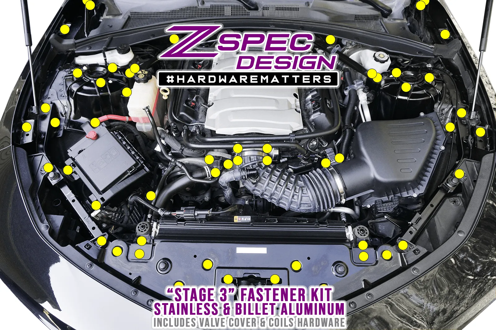 ZSPEC "Stage 3" Dress Up Bolts® Fastener Kit for '16  Chevy V8 Camaro SS, Stainless & Billet